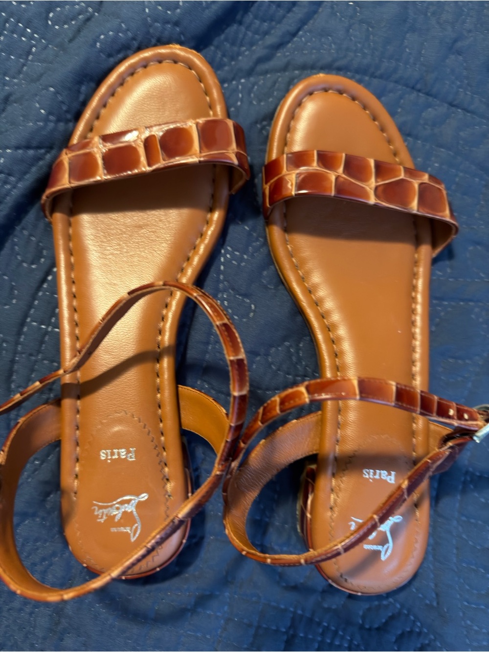 Christian Louboutin Tan Croc-Embossed Ankle-Strap Sandals